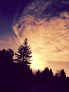 Multicolored clouds over Sunset and blue sky