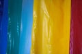 Multicolored colored bright motley rolls of plastic film. Chemical production, high-pressure polyethylene Royalty Free Stock Photo