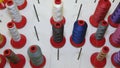 Multicolored colored threads. sewing shop. rolls of thread in the factory production of fabrics Royalty Free Stock Photo