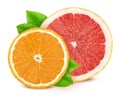 Multicolored composition with slices of citrus fruits - grapefruit and orange isolated on a white background. Royalty Free Stock Photo