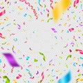 Multicolored confetti on a checkered background. Can be used over any image.