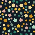 Multicolored confetti stars on a dark background. Seamless vector pattern. Texture for fabric print, packaging, wrapping Royalty Free Stock Photo