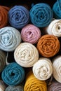 Multicolored cotton balls of yarn and ropes for macrame close up Royalty Free Stock Photo