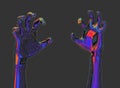 Multicolored cramping hands in futuristic low poly style