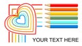 Multicolored crayons drawing lines and rainbow monoline heart, banner design on white background. Six pencils in red