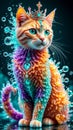A multicolored crystal cat with a crown in a fantastic setting Royalty Free Stock Photo