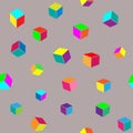 Multicolored cubes on gray background, abstract seamless pattern. Royalty Free Stock Photo