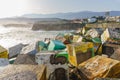 The multicolored Cubes of Memory in the port of the city of Llanes, in Asturias, Spain.