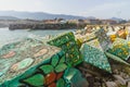 The multicolored Cubes of Memory in the port of the city of Llanes, in Asturias, Spain.