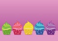 Multicolored cupcakes. Greeting card for the day. Vector. Free space