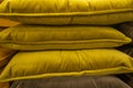 Multicolored cushions or pillows on display in store