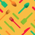 Multicolored cutlery icons orange background