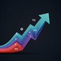 A multicolored, 3D arrow graph rises diagonally against a dark background. Featuring Royalty Free Stock Photo