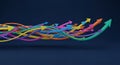 Multicolored 3D arrows intertwine dynamically against a dark blue background. T Royalty Free Stock Photo