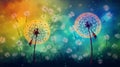multicolored dandelions, each hue blending harmoniously on a grassy background Royalty Free Stock Photo
