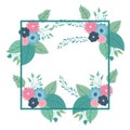 Multicolored decorative and square frame with beautiful flowers ornaments