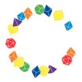 Multicolored dice frame in round shape, hand draw