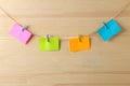 Multicolored different notes or sticky post-it on wooden office table background .mockup Royalty Free Stock Photo