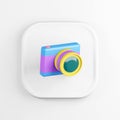 Multicolored digital photo camera icon. 3d rendering white square button key, interface ui ux element Royalty Free Stock Photo