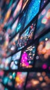 Multicolored digital screnn wall with glowing light streaming services effects in a bokeh style Royalty Free Stock Photo