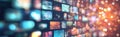 Multicolored digital screnn wall with glowing light streaming services effects in a bokeh style Royalty Free Stock Photo