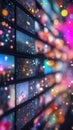 Multicolored digital screnn wall with glowing light streaming services effects in a bokeh style Royalty Free Stock Photo