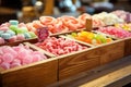 A multicolored display of tempting confections at the vibrant store counter