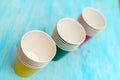 Multicolored disposable paper cups for drinks Royalty Free Stock Photo
