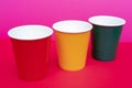 Multicolored disposable paper cups for drinks Royalty Free Stock Photo