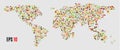 Multicolored dots world map. Abstract pixel World Map with square shapes for infographic.Travel Vector Illustration.