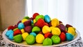 Multicolored dragee candy on plate Royalty Free Stock Photo