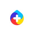 Multicolored drop with white cross. Vector logo template or icon Royalty Free Stock Photo