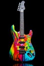 Multicolored electric guitar with white pick up on top of it. Generative AI
