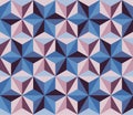 Multicolored endless pattern with hexagonal blue flowers. Seamless background