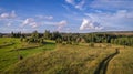 Multicolored European Countryside summer Landscape With Green Field Royalty Free Stock Photo