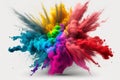 Multicolored explosion of rainbow holi powder paint on white background Royalty Free Stock Photo