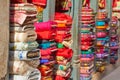 Multicolored fabrics in the market of Nepal