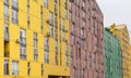 Multicolored facades of multi story apartment buildings, panoramic view Royalty Free Stock Photo