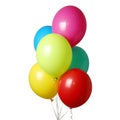 Multicolored festive helium balloons on a white background, happiness and fun