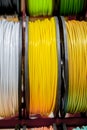 Multicolored filaments of plastic for printing on 3D printer close-up Royalty Free Stock Photo