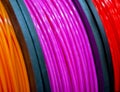 Multicolored filaments of plastic for printing on 3D printer close-up Royalty Free Stock Photo