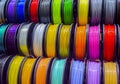 Multicolored filaments of plastic for printing on 3D printer close-up Royalty Free Stock Photo