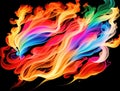 Multicolored fire with smoke.