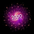 New 2020 year. Vector. Colorful christmas background. Explosion of festive fireworks in the night sky. Spiral. Royalty Free Stock Photo