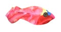 Multicolored fish made of towels and buttons on a white background. Textile collage