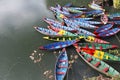 Multicolored Fishing Boats Phewa Lake Water Surface Pokhara Nepal