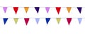 Multicolored flags festival hanging with shadow on white wall background Royalty Free Stock Photo