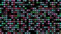 Multicolored flashing hearts on a black background. Abstract festive background for advertising, congratulations, text