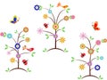 Multicolored Flower Trees, Birds, Butterflies, Ladybugs