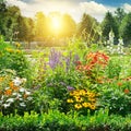 Multicolored flowerbed in park.